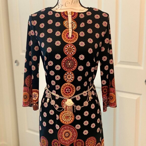 Women's Medallion Dress by Nicole Miller with a Slight Upper Split on the Chest - Picture 1 of 11